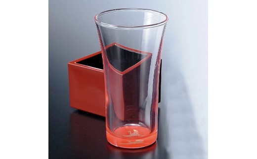 みよし漆器本舗 紀州塗り ぬりもん de Verre 一口グラス マスセット 赤(鶴) グラス:100ml/マス:90ml