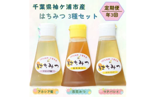 [年3回定期便] 袖ケ浦市産 純粋はちみつ 200gチューブ 3種セット [0150ch]