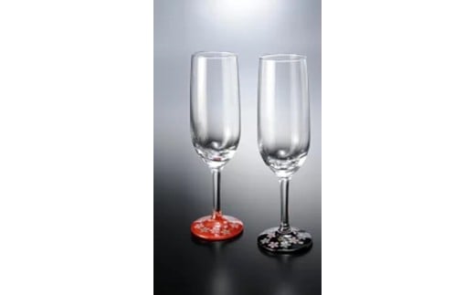 みよし漆器本舗 シャンパングラス ペア 紀州塗り ぬりもん de Verre 蒔絵 桜 赤 黒 185ml 2249699 - 和歌山県海南市
