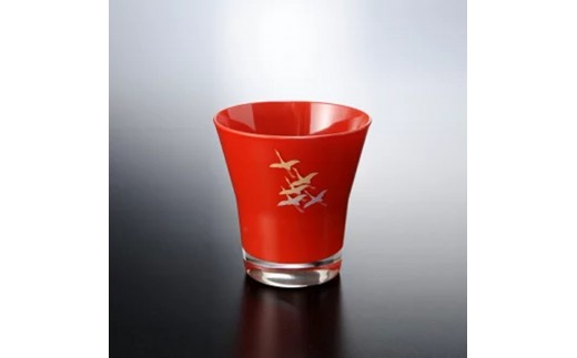 みよし漆器本舗 紀州塗り ぬりもん de Verre フリーグラス 蒔絵 千羽鶴 赤 210ml 2249640 - 和歌山県海南市