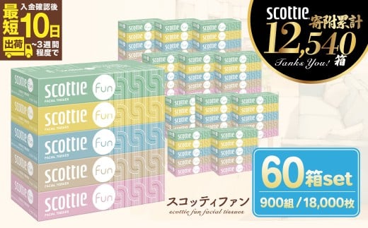 スコッティ ティシュー ファン 150組5箱×12パック 60箱【入金確認後、最短10日～3週間程度で発送】 ｜ コンパクト ティッシュペーパー 日用品 雑貨 大人気 日本製  ティッシュ ティシュ 箱 必需品 リピート 高品質 クオリティ 保管 消耗品 防災 備蓄 備え 日本製紙 クレシア 埼玉県 草加市