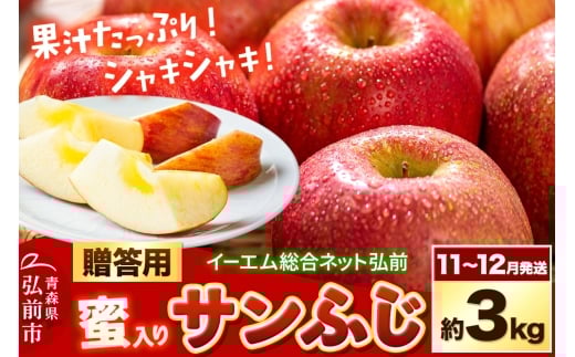 [25年11月〜発送]りんご 贈答用 サンふじ 約3kg 糖度 13度以上[蜜入り]EMりんご[レビューキャンペーン]