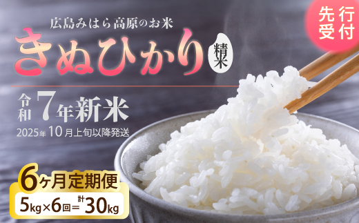 令和7年新米＜先行受付＞【6か月定期便】きぬひかり 白米（精米）5kg [2025年10月上旬以降～発送] お米 米 白米 ごはん ご飯 広島県 三原市 220018