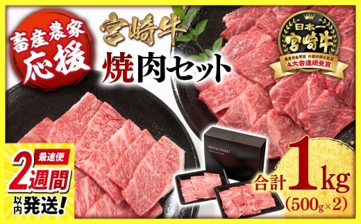 【最速便】【畜産農家応援】宮崎牛 赤身＆肩ロース 食べ比べ焼肉セット１kg  （500g ×2）4等級以上 ミヤチク 内閣総理大臣賞4連覇 ＜1.7-40＞牛肉 赤身 焼肉