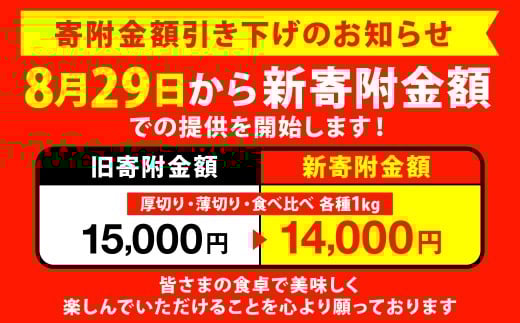寄附金額変更のお知らせ。各種1kgが14,000円に変更されます。