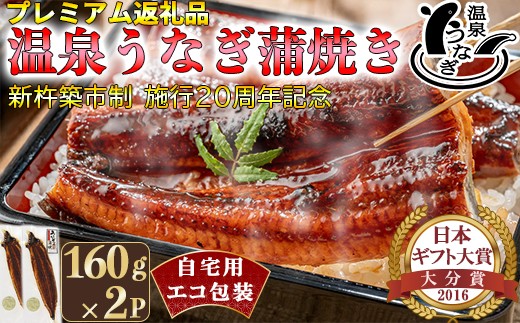 【9月末まで】温泉うなぎ蒲焼 2尾（160gサイズ） 自宅用 エコ包装  ＜104-066＞ 2259113 - 大分県杵築市