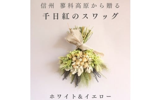 信州八ヶ岳の麓から贈る 千日紅のドライフラワースワッグM(ホワイト&イエロー)【1659602】