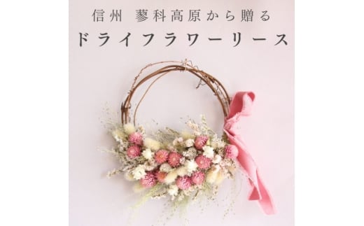 信州八ヶ岳の麓から贈るドライフラワーリース Sハーフ(ピンク)【1659519】