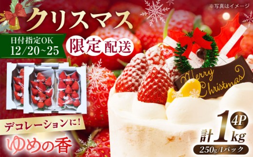 【12月21日お届け クリスマス用】いちご ゆめの香 約1kg（250g×4パック）長崎県/わたる農園 [42AABB007] 1461577 - 長崎県長崎県庁