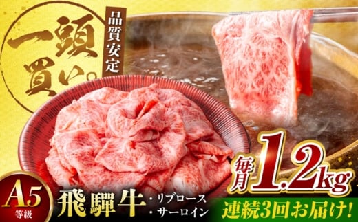 [3回定期便]飛騨牛サーロイン・リブロース 1.2kg(400g×3パック) すき焼きしゃぶしゃぶ用肉 / カルビ 牛肉 焼肉 / 御嵩町 / 馬力家 [AVBO027]