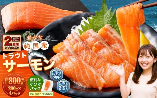 国産 トラウトサーモン 約800g (約200g×4パック) サーモン 新鮮 小分け 真空パック 急速凍結 国内養殖 冷凍