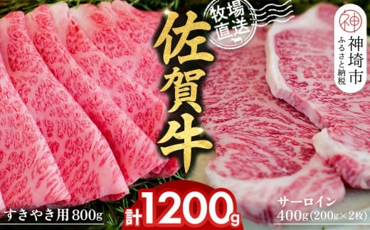 佐賀牛 サーロインステーキ200g×2枚計400g すきやき用800g 2種セット【佐賀牛 サーロイン ステーキ すき焼き 霜降り 赤身 脂身 高級部位】(H122134)