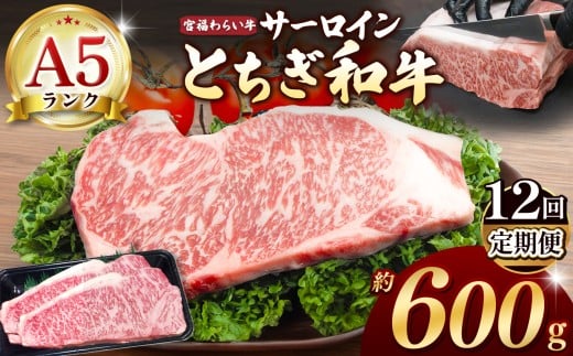 【栃木県共通返礼品】【定期便12回】宮福笑牛（とちぎ和牛） A5 サーロインステーキ　約200gx3枚 | 定期便 和牛 A5ランク サーロイン ステーキ 美味しい 高級 ご褒美 肉 お肉 おにく にく ふるさと 納税 送料無料 那珂川町 栃木県