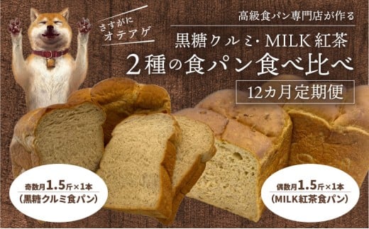 【定期便】黒糖クルミ、MILK紅茶 2種の食パン食べ比べ