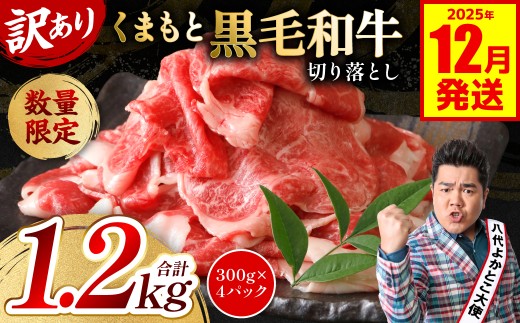  【訳あり】 くまもと黒毛和牛 切り落とし 1.2kg（300g×4）（ 黒毛和牛 牛肉 和牛 ブランド牛 ブランド和牛 訳あり牛肉 ブランド牛肉 牛肉切り落とし ブランド牛切り落とし 小分け 熊本県産 くまもと 国産 人気 毎月数量限定 ）【2025年12月発送】