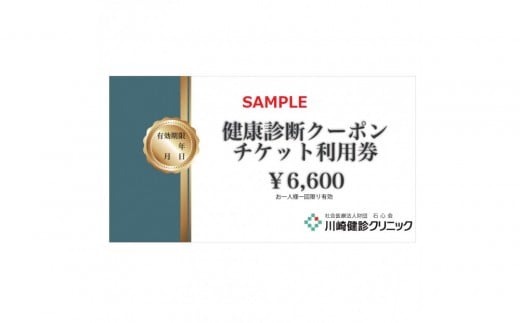 川崎健診クリニック　健康診断クーポンチケット6,600円分