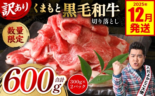 【訳あり】 くまもと黒毛和牛 切り落とし 600g（300g×2）（ 黒毛和牛 牛肉 和牛 ブランド牛 ブランド和牛 訳あり牛肉 ブランド牛肉 牛肉切り落とし ブランド牛切り落とし 小分け 熊本県産 くまもと 国産 人気 毎月数量限定 ）【2025年12月発送】