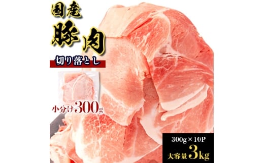 国産豚肉切り落とし 300g×10P(計3kg)【1658904】