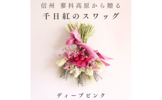 信州八ヶ岳の麓から贈る 千日紅のドライフラワースワッグM(ディープピンク)【1659600】