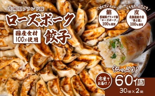 ローズポーク餃子 60個 ( 冷凍 30個 × 2袋 )【 茨城県産  ローズポーク 豚肉 キャベツ 北海道産小麦 春よ来 使用 もちもち ぷりぷり 皮 ギョウザ ギョーザ チャオズ 中華 餃子人気 飲茶 】 [SZR]