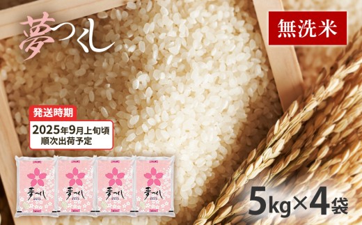  令和7年産　福岡県産ブランド米「夢つくし」無洗米　計20kg【9月上旬頃より順次出荷予定】