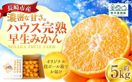 先行予約 ハウス完熟早生みかん 約5キロ箱 ／ フルーツ 果物 くだもの 柑橘 蜜柑 ミカン 野中果樹園 長崎県 長崎市 オンライン決済限定 アフター保証 【2026年1月上旬～下旬迄発送予定】 1445800 - 長崎県長崎市