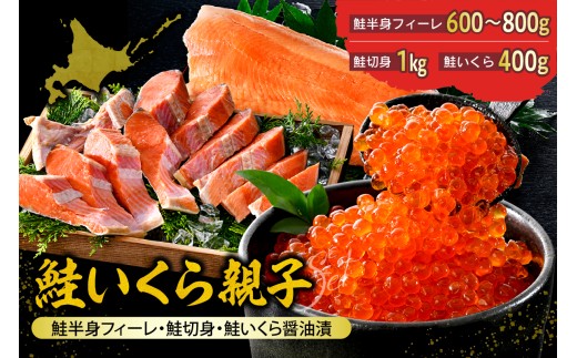 [2025年10月以降順次発送]北海道産 鮭親子セット いくら醤油漬け 400g(80g×5)と鮭切り身(1.0kg)と鮭フィーレ(1枚)[er018-104]