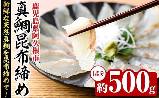 真鯛昆布締め(約500g) 鹿児島県 阿久根市 たい タイ 真鯛 魚貝 魚介 海産物 昆布〆 風味 旨味 おかず おつまみ【さるがく水産】akn028-49