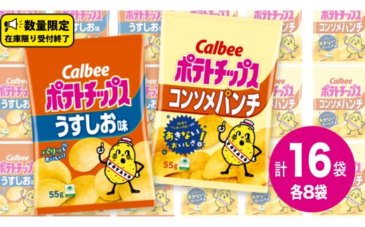 カルビー ポテトチップス レギュラー サイズ 2種類 詰め合わせ 16袋（ うすしお ／ コンソメ ） ポテチ お菓子 おかし 大量 スナック おつまみ ジャガイモ じゃがいも まとめ買い
