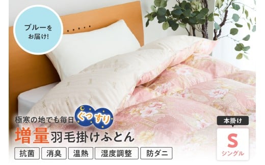 羽毛移動防止 特許構造 ハンガリー産 ホワイトグース ダウン 93％ 羽毛増量 掛け布団 400dp シングル ブルー ゼオテックス プリント 抗菌 消臭 防ダニ 温熱 調湿 作用