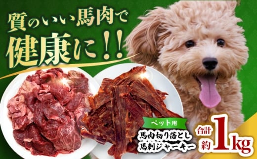 詰め合わせ 国内加工 ペット用 馬肉 切り落とし 1kg ペット用 馬刺しジャーキー 100g(50g×2) [合同会社 長岡フーズ] 