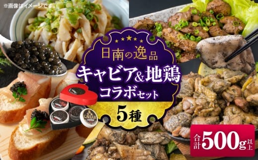 数量限定 日南の逸品 キャビア＆地鶏 コラボセット (全5種類) 炭火焼 地頭鶏 三大珍味 高級 黒いダイヤ 魚卵 魚介 魚貝 国産 食品 加工品 惣菜 簡単調理 プレゼント 贈り物 ギフト ご褒美 お祝い 記念日 パーティー お取り寄せ グルメ 宮崎県 日南市 送料無料_DD16-25 2274230 - 宮崎県日南市