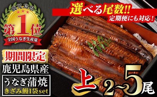 【期間限定！】＜尾数・配送回数が選べる！＞無投薬！鹿児島県産うなぎ蒲焼セット＜上＞(計330g以上〜計750g以上・140g以上×2尾〜5尾＆きざみ鰻50g / 定期便 全3回 計840g以上・140g以上×2尾×3回) タレ・山椒付き 鰻 ウナギ 国産【西日本養鰻】