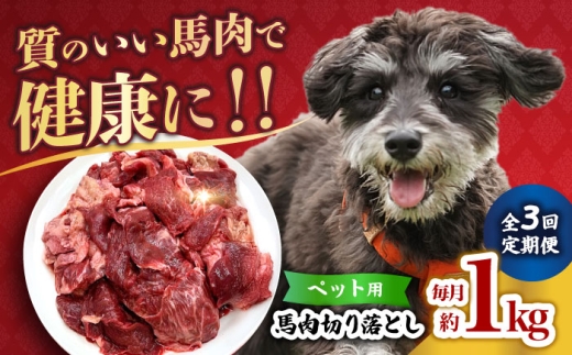 [全3回定期便]国内加工 ペット用 馬肉 切り落とし 1kg [合同会社 長岡フーズ] 