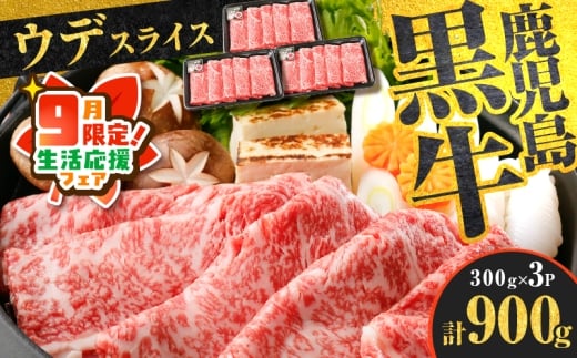 【 期間限定 生活応援 】（D-3501）鹿児島黒牛ウデスライスセット 計900g　K127-009