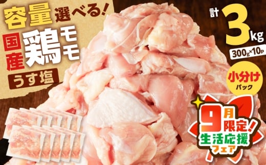 【 期間限定 生活応援 】【国産】鶏モモ（うす塩）3kg　K025-012_05_cp