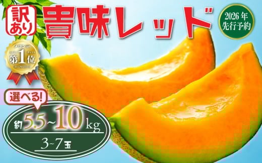 [訳あり][2026年 先行予約] 貴味レッド 選べる 約5.5kg / 約10kg 赤肉 めろん meron 貴味 メロン 甘いメロン デザート ジューシ 糖度 甘い あまい おすすめ 高級 人気 旬 果物 くだもの フルーツ 訳アリ 訳有り 贈り物 ギフト プレゼント 千葉県 旭市 たかの果樹園 tke