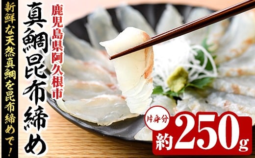 真鯛昆布締め(約250g) 鹿児島県 阿久根市 たい タイ 真鯛 魚貝 魚介 海産物 昆布〆 風味 旨味 おかず おつまみ【さるがく水産】akn028-48
