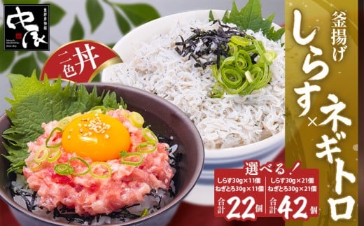 釜揚げしらすとネギトロ二色丼セット(計22パック〜計42パック) | 冷凍 小分け 釜揚しらす 魚 常備品 しらす丼 しらすパスタ しらすチャーハン 炒飯 しらす干し 海鮮丼 ねぎとろ まぐろ ねぎとろ丼 おつまみ たんぱく質 愛媛県 松山市