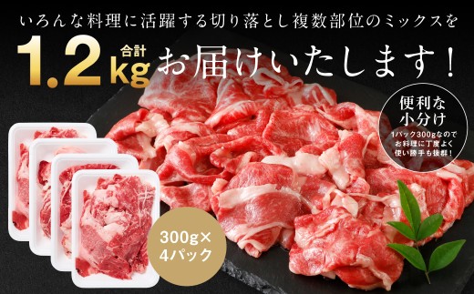 いろんな料理に活躍する切り落とし複数部位のミックスを合計1.02kgお届けいたします！