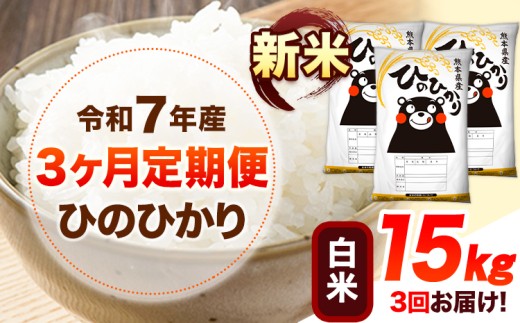 令和7年産【3ヶ月定期便】新米 白米 ひのひかり 15kg 《お申し込み月の翌月から出荷開始》 熊本県産 白米 精米 ひの 送料無料 熊本県 山江村 SDGs 米 コメ こめ 国産