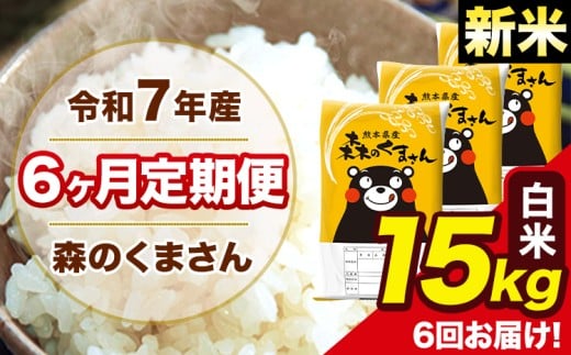 新米 令和7年産 森のくまさん 白米 15kg 5kg×3袋 計6回お届け 《お申し込み月の翌月から出荷開始》 お米 こめ 熊本県産 ご飯 備蓄