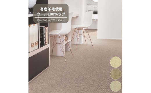 T112 3色から選べるウール100%ラグ 有色羊毛使用 2サイズ展開【ベージュ・200×250cm】