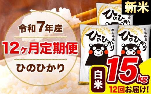 新米 令和7年産 ひのひかり 【12ヶ月定期便】 白米  15kg (5kg×3袋) 計12回お届け 《お申し込み月の翌月から出荷開始》 熊本県産 白米 精米 ひの 米 こめ お米 熊本県 長洲町