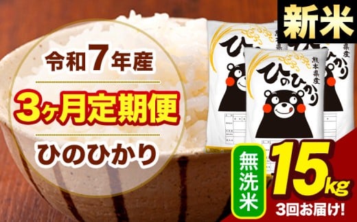 新米 令和7年産 【3ヶ月定期便】  無洗米 米 ひのひかり 15kg《お申し込み月の翌月から出荷開始》熊本県 大津町 国産 熊本県産 無洗米 送料無料 ヒノヒカリ こめ お米