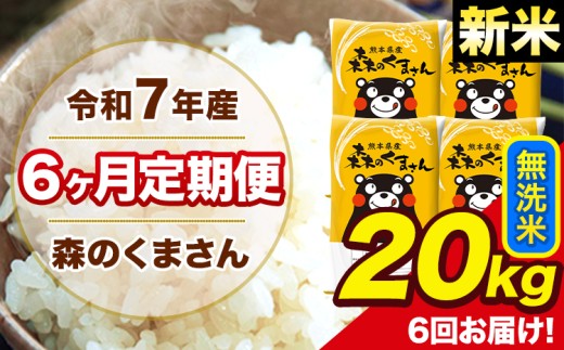 新米 令和7年産 森のくまさん 無洗米 20kg 5kg×4袋 計6回お届け 《お申し込み月の翌月から出荷開始》 お米 こめ 熊本県産 ご飯 備蓄