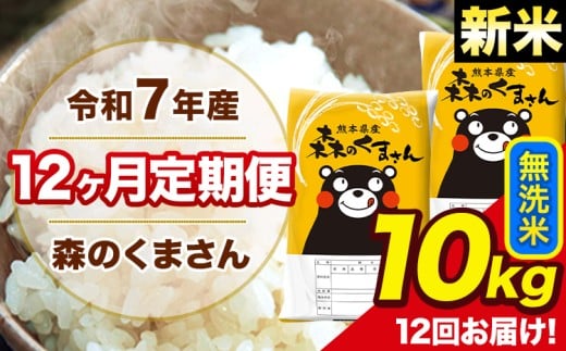 新米 令和7年産 森のくまさん 無洗米 10kg 5kg×2袋 計12回お届け 《お申し込み月の翌月から出荷開始》 お米 こめ 熊本県産 ご飯 備蓄