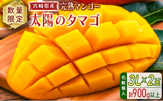 数量限定 宮崎県産 完熟マンゴー＜太陽のタマゴ＞3L×2玉 計900g以上 ※2026年4月下旬配送開始 化粧箱入 フルーツ くだもの【E168-26】