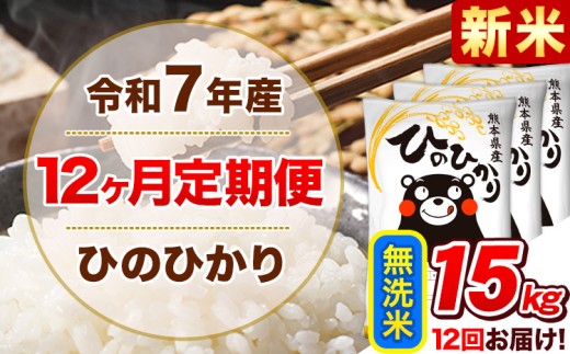 新米 令和7年産【12ヵ月定期便】 無洗米 ひのひかり 定期便 15kg 5kg×3袋《お申込み翌月から出荷開始》 熊本県産 精米 ひの 米 こめ ヒノヒカリ コメ お米