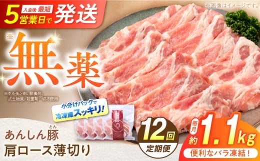 【12回定期便】《バラ凍結》肩ロース薄切り 1.1kg 計13.4kg 豚肉 小分け 薄切り 肩ロース 白川町 / 藤井ファーム [AWAF048]